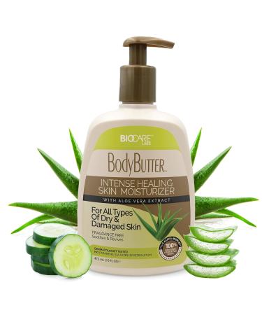 Biocare Labs Moisturizing Body Butter - Hydrating Body Cream W/Aloe Vera and Cucumber Extracts (Fragrance-Free) - Instantly Penetrates and Deeply Renews Skin - Lotion Designed For Dry Skin 16 Fl Oz (Pack of 1)