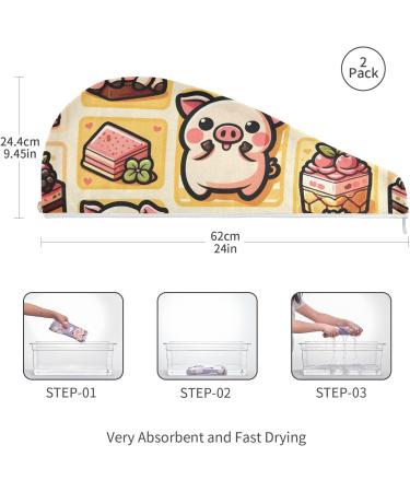Super Absorbent Cute Pig Hair Towel 2 Pack - Quick Dry Hair Turbans for Women & Girls | International Shipping - Buy Online on GoSupps.com