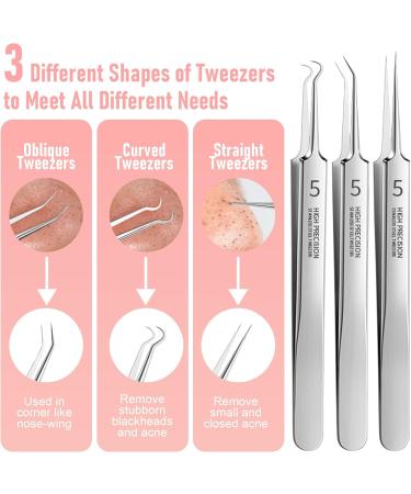 Trendecor 8-Piece Blackhead Remover Comedone Squeezer Set Stainless Steel Tweezers Milia Knife Blackhead Remover with Acne Pimples Tweezers Blackhead Remover for Nose Face Care - Buy Online on GoSupps.com