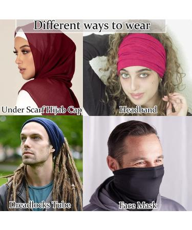 12-Piece Solid Color Under Scarf Hijab Cap Set for Turban Head Wraps - Unisex Stretch Tube Neck Cover in Dark Purple, Royal Blue, Red & More - Buy Online on GoSupps.com