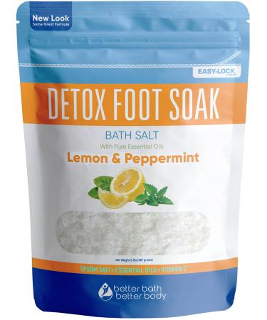 Detox Foot Soak Salts 32 Ounces with Lemon, Peppermint, Lavender Frankincense Essential Oils BPA Free Pouch with Easy Press-Lock Seal Soothe Athletes Foot, Soften Calluses, Relax Tired Feet 2 Pound (Pack of 1)