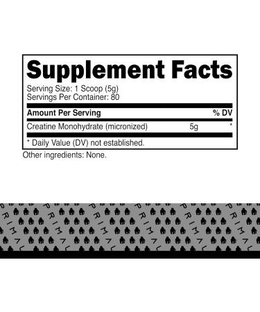 Primal Creatine Monohydrate Powder - Unflavored 400g | Micronized Muscle Development Supplement | 5g Per Serving for Pre-Workout & Recovery - Buy Online on GoSupps.com