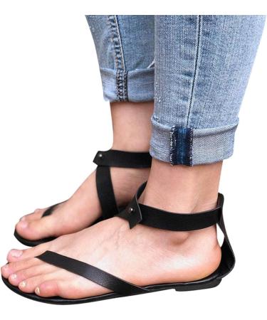 Xtz YGLD Women's Summer Sandals - Flat Tanga Open Toe Buckle Band - Light Brown & Black 5.5 UK - Buy Online on GoSupps.com