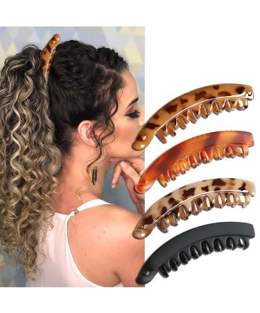 Aaiffey Banana Hair Clips for Women - Classic Double Comb Clips Leopard Print Ponytail Holder - Pack of 4 - Buy Online on GoSupps.com