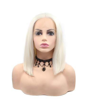 Whiteblond synthetic bob wig for women sweet short haircut ice blonde top front wig replacement wigs party wig flawless hairline wedding hair 35.6 cm