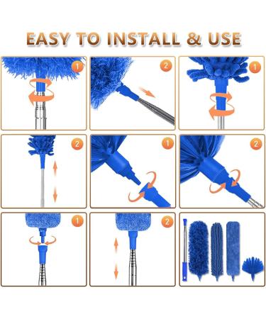 Microfiber Feather Duster 5PCS Set | Washable Cobweb Dusters with 100 Extension Pole | Bendable Telescopic Duster for High Ceilings, Fan Blades, Furniture, and Cars - Blue - Buy Online on GoSupps.com