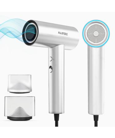 Hair Dryer 110000 RPM High-Speed Negative Ionic Blow Dryer 1300W Low Noise Thermo-Control 4 Temps & 2 Speeds Hair Dryer with 2 Magnetic Nozzles Silver