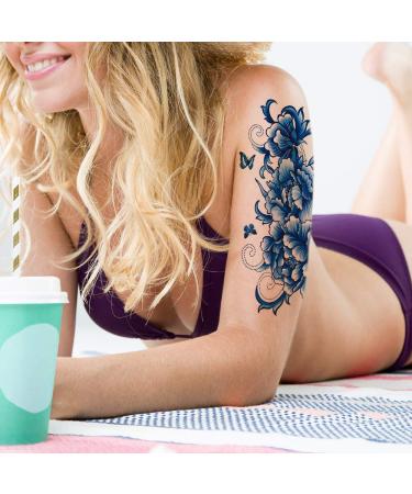 Large Rose Peony Temporary Tattoo Sleeves for Women - Waterproof Colorful Stickers for Shoulder and Arm - Buy Online on GoSupps.com