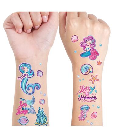 Whaline Mermaid Temporary Tattoos for Kids - Glitter Mermaid Waterproof Body Stickers - Ocean Theme Party Decoration - 8 Sheets - Buy Online on GoSupps.com