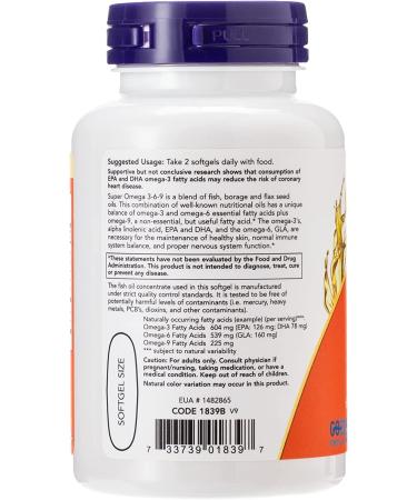 Now Foods Super Omega 3-6-9 1200 mg | 90 Softgels - Premium Fish Oil Supplement - Buy Online on GoSupps.com