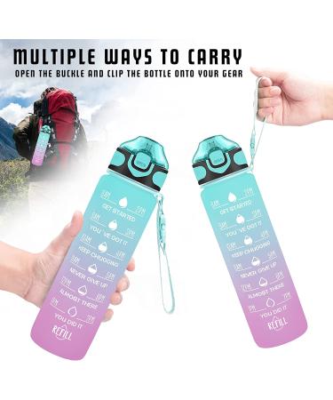 Enerbone 32 oz Motivational Water Bottle with Times & Straw - Leakproof, BPA-Free - Green-Purple - Buy Online on GoSupps.com