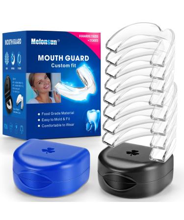 Pack of 8 Moldable Mouth Guards for Grinding Teeth, Professional & Comfortable Dental Night Guards for Teeth Grinding- Stops Bruxism, Eliminates Teeth Clenching- 2 Sizes 8 Pack w/ 2 Hygiene Cases