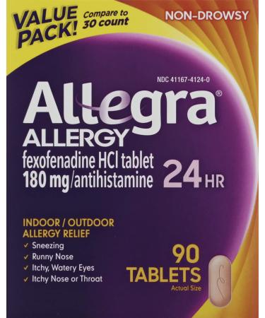 Allegra Allergy Relief Tablets 180 MG 24 Hour Non-Drowsy Value Pack 90 Count