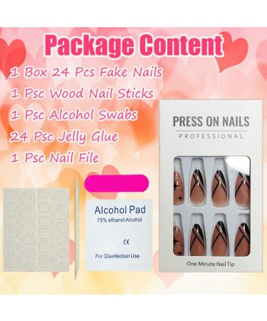 24 Pcs Black French Tip Press on Nails with Star Glitter Design - Medium Almond False Nails for Women - Buy Online on GoSupps.com