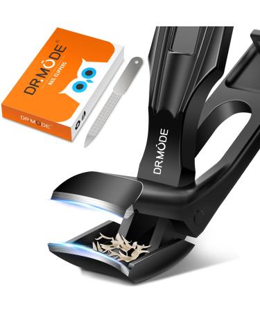 Angled Head Nail Clippers for Thick Nails DRMODE Large German Toe Nail Clippers for Men Seniors with Wide Jaw Opening Sharp Heavy Duty Fingernail Clipper Cutter with Catcher New Angled Head Black
