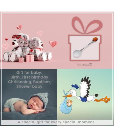 AMBEDORA Small Spoon | Sterling Silver Oxidised Spoon with Amber | Ideal Christening or Birthday Gift for Boys and Girls - Buy Online on GoSupps.com