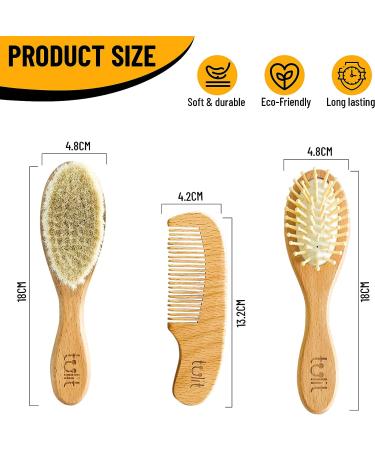 Tulit Baby Hair Brush and Comb Grooming Kit - Natural Soft Goat Hair and Bamboo Bristle Set for Newborns - Buy Online on GoSupps.com