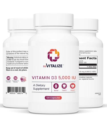 REVITALIZE Vitamin D3 5000 IU Supplement for Immune Support & Bone Health - 120 Capsule Compare & Save Complete.