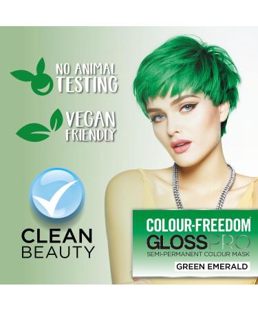 Colour-Freedom Gloss Pro Emerald Green Hair Colour 150ml - Vegan Semi-Permanent Dye | Ammonia-Free, Ultra-Vibrant Shade Lasts 6-10 Washes - Buy Online on GoSupps.com