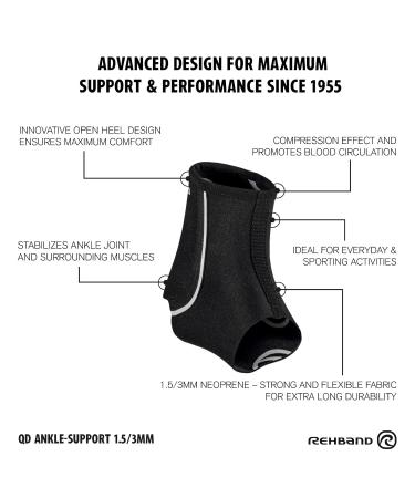 Rehband Ankle Support 1.5mm/3mm Neoprene Brace - Light Achilles Tendon Support Fits in Shoe X-Small Black | International Shipping Available - Buy Online on GoSupps.com