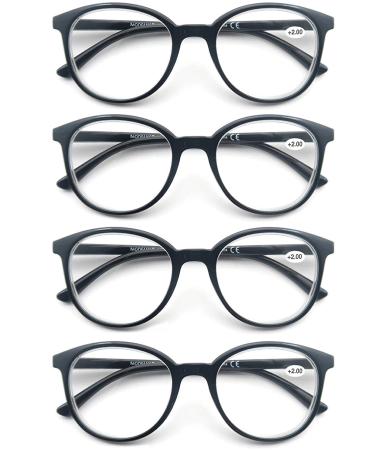 MODFANS Set of 4 Reading Glasses Round Men Women Good Glasses High Quality Fashion Comfortable Great Reading Aid +4.00 4 Black