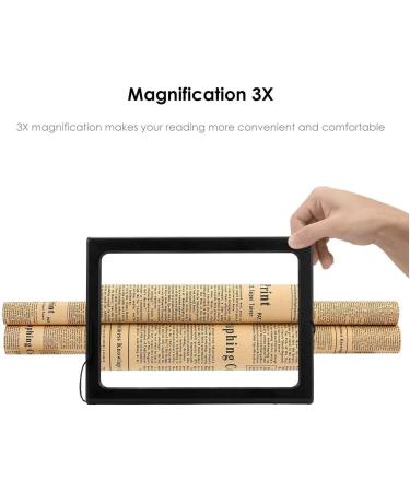 EASYLEE A4 Full Page 3X Reading Magnifying Glass with 12 LED Lights Handheld or Hands Free Magnifier PVC Fresnel Lens with Stand & Lanyard Vision Aid for Books Newspapers USB or Battery - Buy Online on GoSupps.com