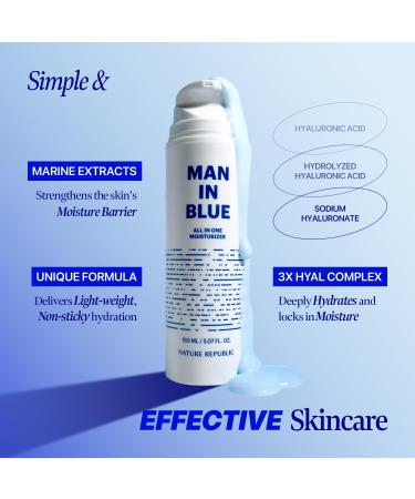 Nature Republic Man In Blue All In One Moisturizer - Daily Fresh Facial Lotion Korean Natural Hydrating Simple Skin Care For Men Dry Beard Face Rich Lightweight Aftershave 150ml/5.07 Fl.Oz. - Buy Online on GoSupps.com