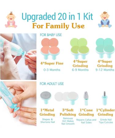 Zooawa Baby Nail Clipper 20 in 1 Electric Trimmer Kit for Newborns, Infants, Toddlers and Adults - Nail File with 12 Replacement Pads - Blue - Buy Online on GoSupps.com
