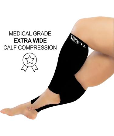 Zeta Wear Compression Stockings for Thick Calves - Comfortable Short Length Calf Cover with Large Cuffs | 4XL Black - Buy Online on GoSupps.com