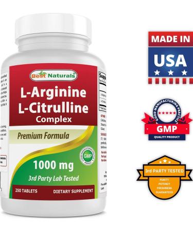 Best Naturals L-Arginine L-Citrulline Complex Tablets - 250 Count Pack - Premium Nitric Oxide Booster Supplement - Buy Online on GoSupps.com