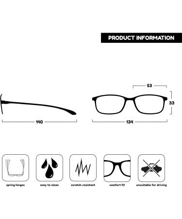 Opulize ICE Reading Glasses - 5 Pack Ultralight Crystal Blue Frames for Men & Women +2.00 Diopters - Buy Online on GoSupps.com