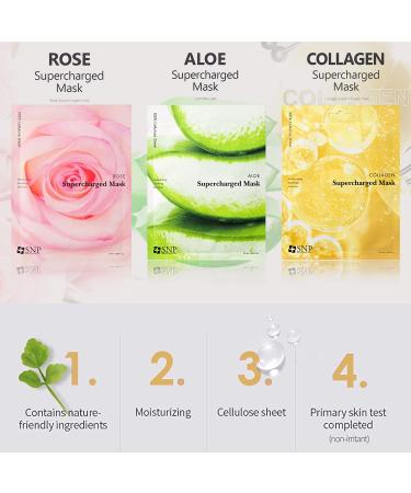 SNP Supercharged Face Mask Set - 12 Sheets of Hydrating Collagen Aloe & Rose Masks | Korean Skincare Gift Set for International Shipping - Buy Online on GoSupps.com