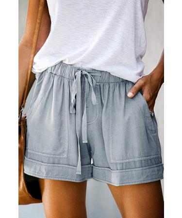 Women's Comfy Drawstring Elastic Waist Shorts | Summer Beach Lightweight Pants with Pockets - Light Blue - Buy Online on GoSupps.com