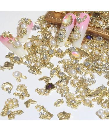 Dornail 50 Pcs Gold Nail Charms - Mix Styles Glitter Stones Pearl Alloy Nail Art Accessories for Women - DIY Nail Decoration with Flowers Butterflies & Stars - Buy Online on GoSupps.com