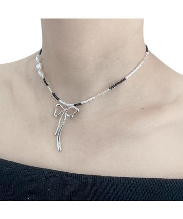 Shop OralGos Fashionable Necklace - Metal Bow Pendant Choker Cute Silver Clavicle Chain for International Shipping - Buy Online on GoSupps.com