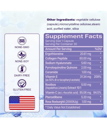 L-Ergothioneine 11-in-1 Mushroom Supplement Antioxidants Supplement for Women with Resveratrol PQQ Spermidine Collagen Peptides Hyaluronic Acid Vitamin C&E Ceramide & SOD (30 Capsules) 30 Count (Pack of 1) - Buy Online on GoSupps.com