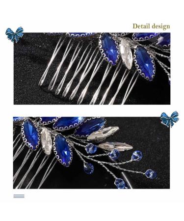 Latious Bride Wedding Hair Comb - Silver Crystal Blue Rhinestone Hair Clip - Buy Online on GoSupps.com