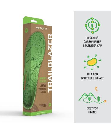 Superfeet Trailblazer Comfort Carbon Fiber Orthotic Support Insoles - Pine 9.5-11 Men / 10.5-12 Women - Buy Online on GoSupps.com