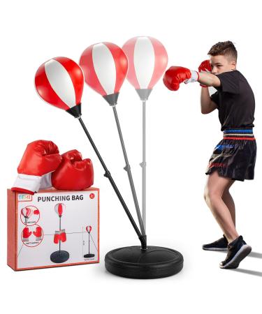 TEMI Punching Bag for Kids Incl Boxing Gloves|Boxing Bag Set for Kids Age 3 4 5 6 7 8 9 10 Years Old Boys|Adjustable Kids Punching Bag with Stand|Christmas & Birthday Gift for Boys & Girls