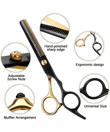 Professional Black Gold Hair Scissors Set - 11Pcs Stainless Steel Barber Shears for Home Salon Use - Buy Online on GoSupps.com