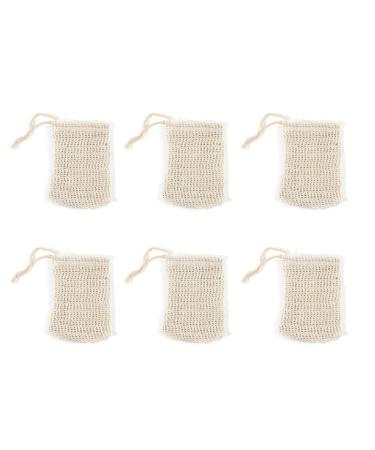 KVMORZE 6 Pack Soap Saver Bag with Drawstring Natural Sisal Exfoliating Soap Pouch for Bath & Shower Zero Waste Soap Mesh Bag for Foaming and Drying 5.7x3.7in