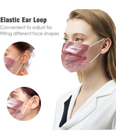 Sparkly Glitter Printed Face Masks for Women - 50 Pcs, 3 Ply Disposable Masks | Trendy Fashion Design - Buy Online on GoSupps.com