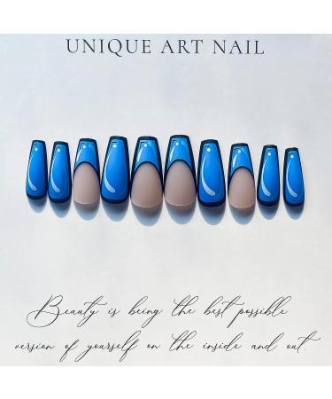 Blue Acrylic Comic Medium Coffin Press on Nails - 24 pcs | Matte Full Cover False Nails for Women and Girls - Buy Online on GoSupps.com