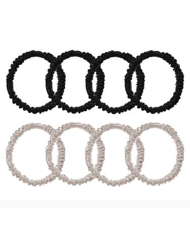 Hair tie made of 100% pure mulberry lide 8-part set for women and girls curly thick thin hair black cute satin sleepy hair tie sleep 8 pieces-5