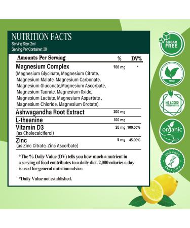 2 Pack 12-in-1 Magnesium Complex Liquid Drops Chelated Magnesium Citrate Glycinate Taurate Malate Aspartate w. Ashwagandha Theanine D3 & Zinc for Relaxation Sleep Immune Health & Muscle Function Lemon 2 Fl Oz (Pack of 2) - Buy Online on GoSupps.com