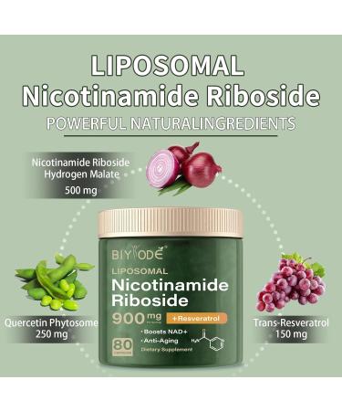 NAD+ Supplement - 900mg Liposomal Nicotinamide Riboside Capsules with Resveratrol & Quercetin 80 Capsules Anti-Aging Energy Focus - Buy Online on GoSupps.com
