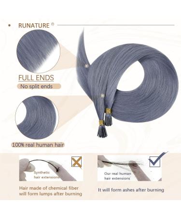 Runature Gray Blue I-Tip Real Hair Extensions - 50cm 25g Bonding Keratin Hair Recovery - Premium Quality Gray Blue Bonding Extensions - Buy Online on GoSupps.com