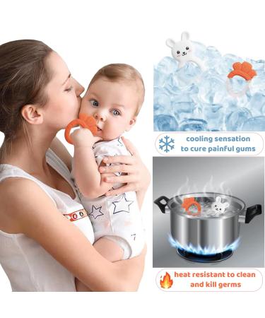 PAPACHOO Teething Toys 2 Pack - Bunny Carrot Silicone Infant Teether Set | BPA Free Baby Soothing Toy for Teething Relief - Buy Online on GoSupps.com