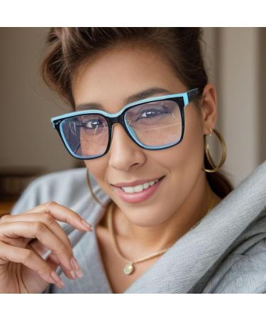 Oversized Blue Light Blocker Glasses for Women & Men | Fashion Square Eyewear | Non-Prescription Computer Eyeglasses - Black & Clear D2 - Buy Online on GoSupps.com