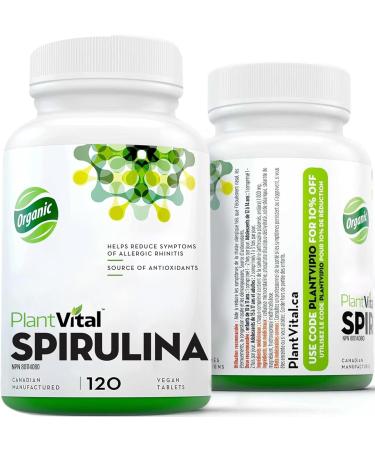 Plantvital Organic Spirulina Tablets (120 Tablets) 1000mg Per Tablet - Mega Source of Chlorophyll Protein. Vitamins/Minerals Antioxidant Rich Superfood. Vegan Non-GMO Gluten Soy Dairy Free! Made in Canada 120 count (Pack of 1) - Buy Online on GoSupps.com